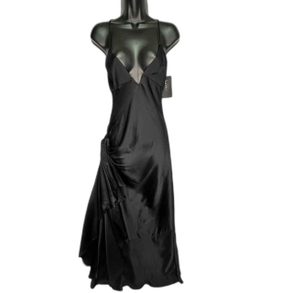 Nicole Miller Collection 100% Silk Black Gown NWT Size 8 Y2K Formal Dress L